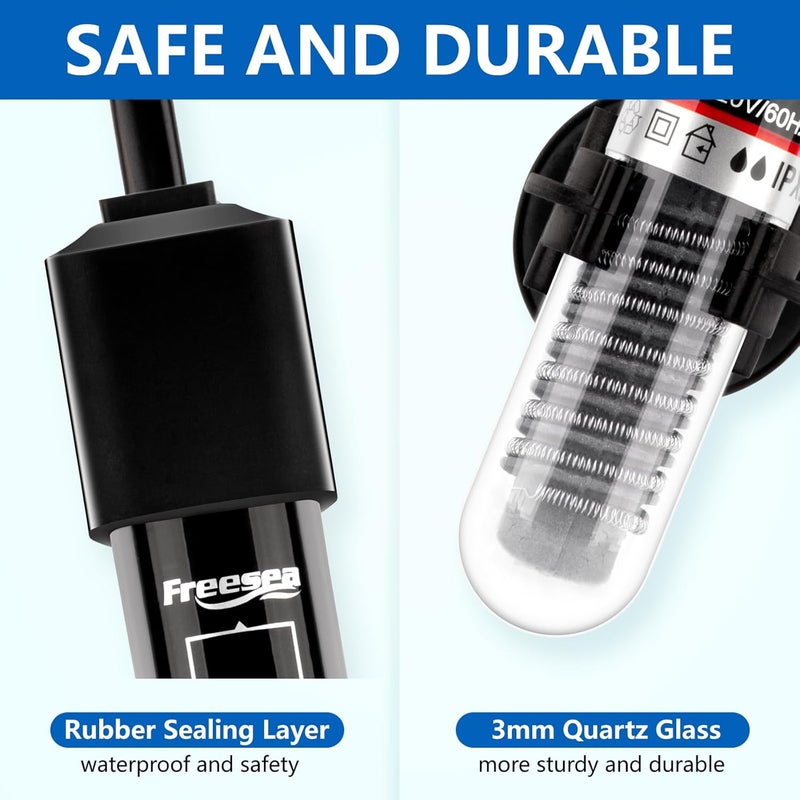 FREESEA سخان حوض السمك: 25 واط / 50 واط / 100 واط / 300 واط سخان حوض سمك صغير قابل للغمر مع درجة حرارة مسبقة لـ 1-5 جالون لسمكة البيتا والسلحفاة في المياه العذبة والمالحة - Image 4